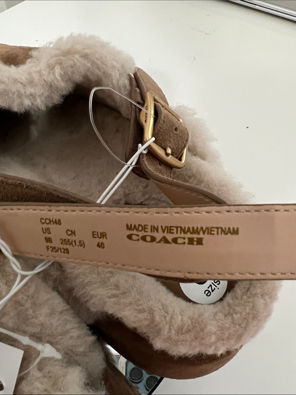 Coach Chestnut Suede Shearling-Trim Clog Mules - Picture 7 of 14